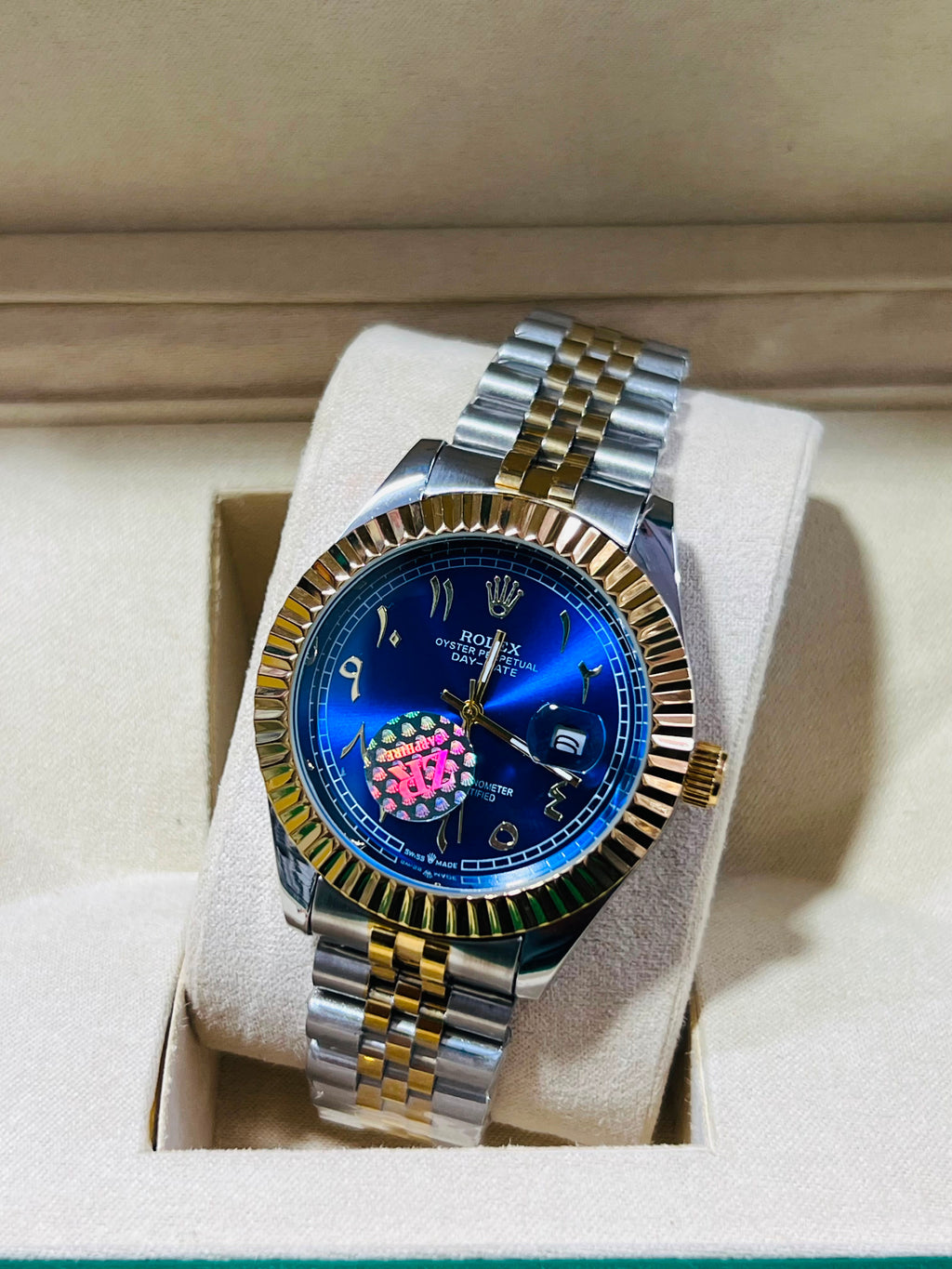 Luxury Two-Tone Fluted Bezel Day-Date Men's Watch Collection (Arabic & Roman Numerals)