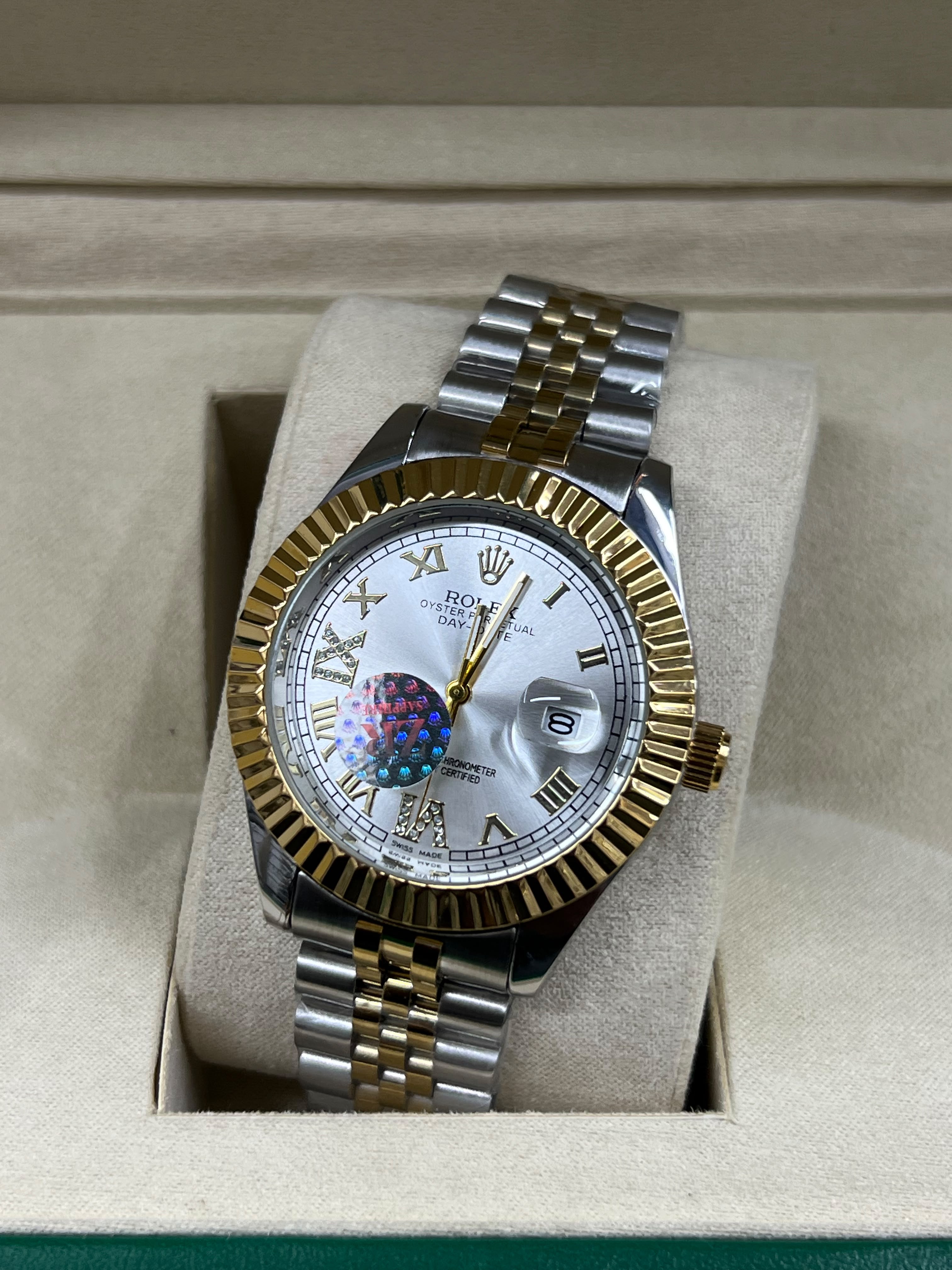 Luxury Two-Tone Fluted Bezel Day-Date Men's Watch Collection (Arabic & Roman Numerals)