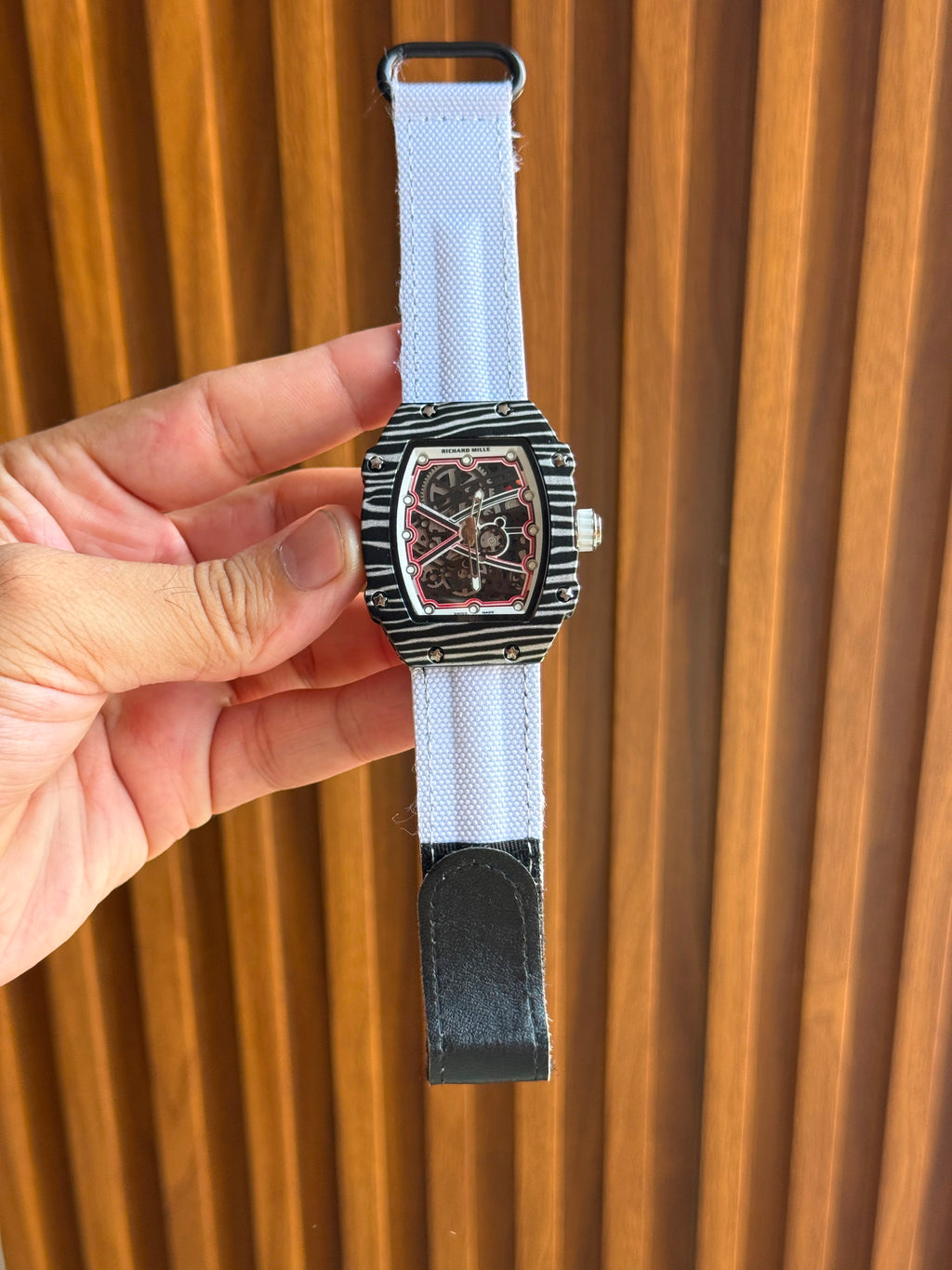 Richard Mille Style Skeleton Dial Carbon Pattern Men's watch with different strap colors