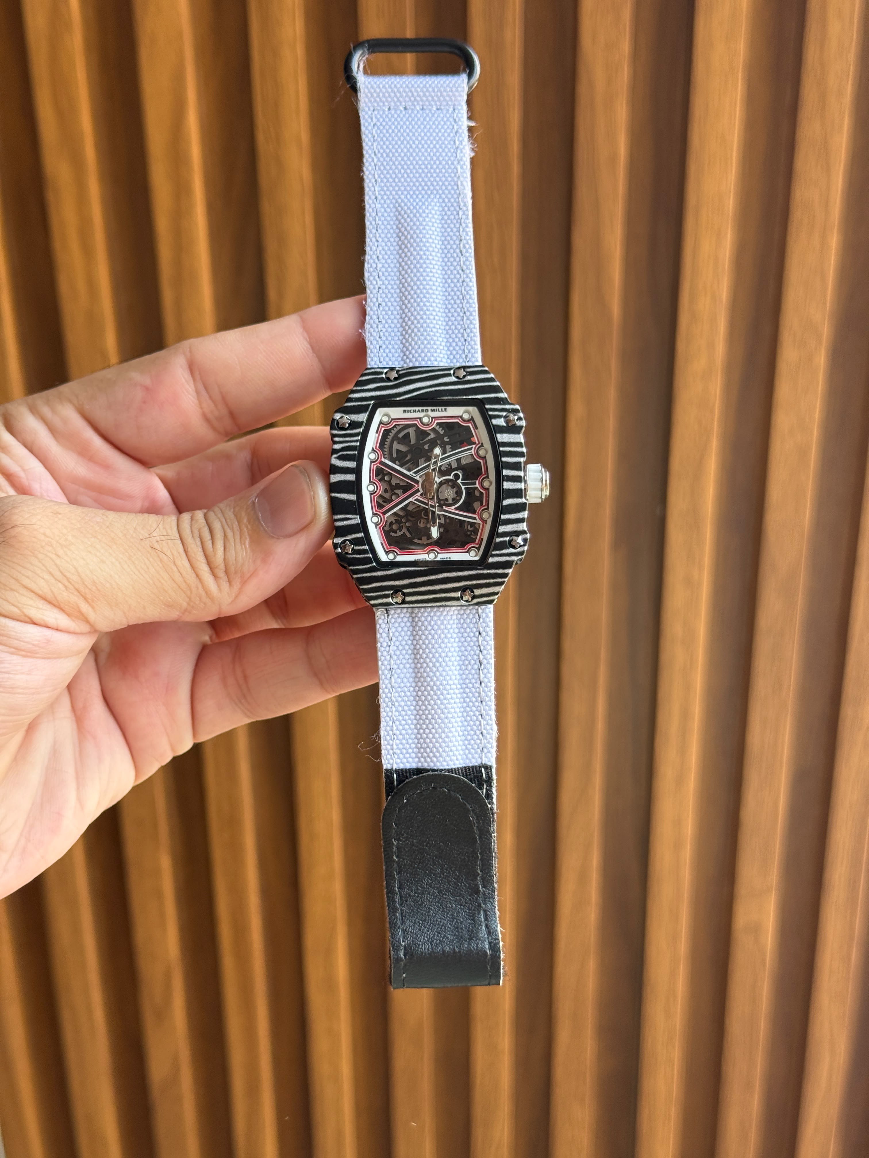 Richard Mille Style Skeleton Dial Carbon Pattern Men's watch with different strap colors