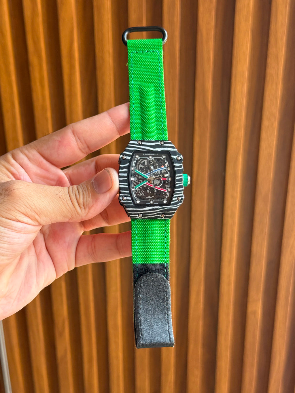 Richard Mille Style Skeleton Dial Carbon Pattern Men's watch with different strap colors