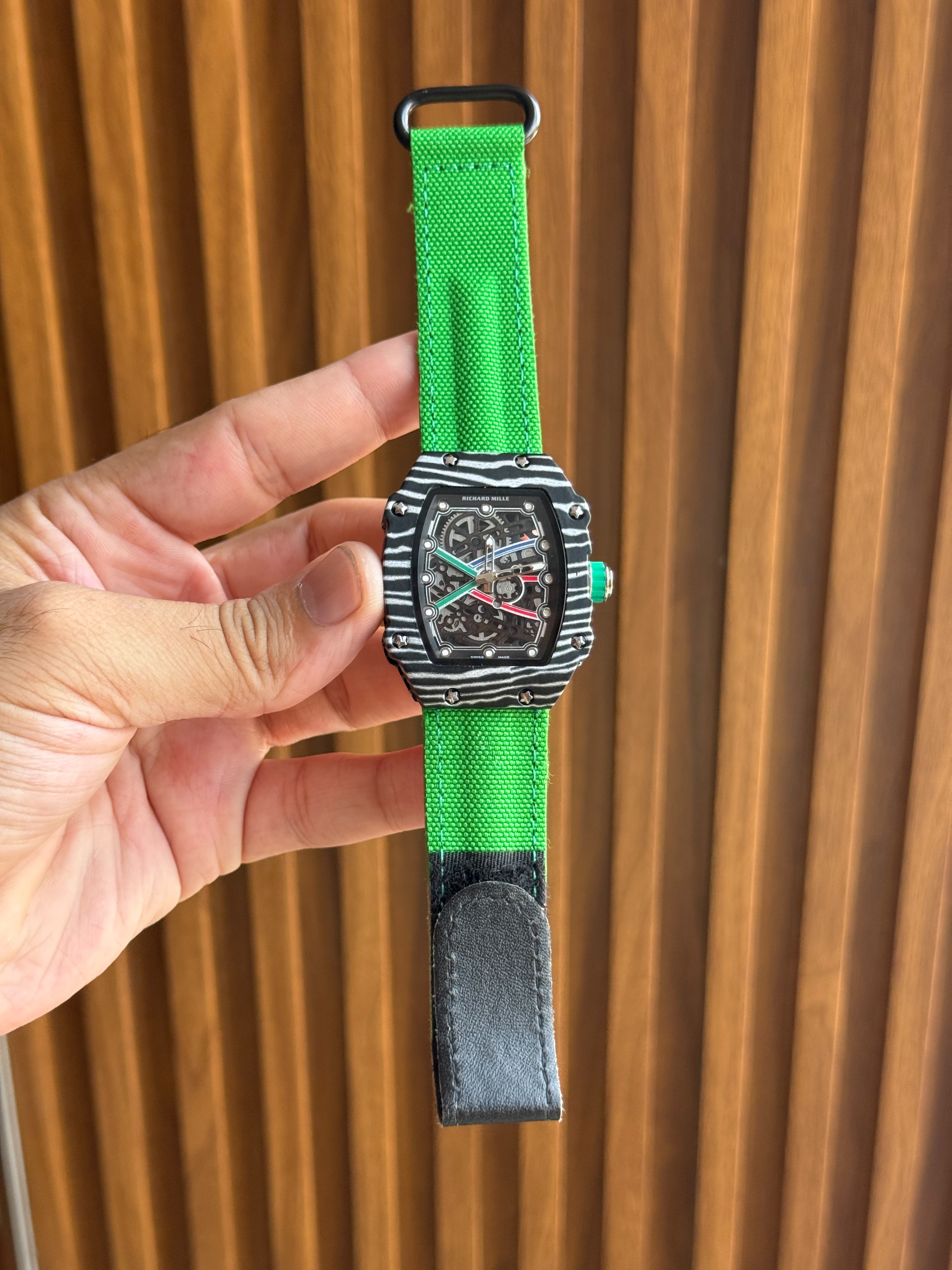 Richard Mille Style Skeleton Dial Carbon Pattern Men's watch with different strap colors
