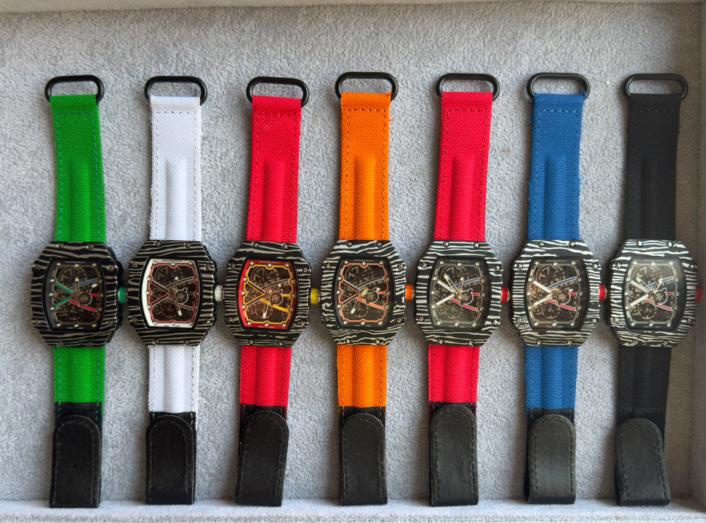 Richard Mille Style Skeleton Dial Carbon Pattern Men's watch with different strap colors