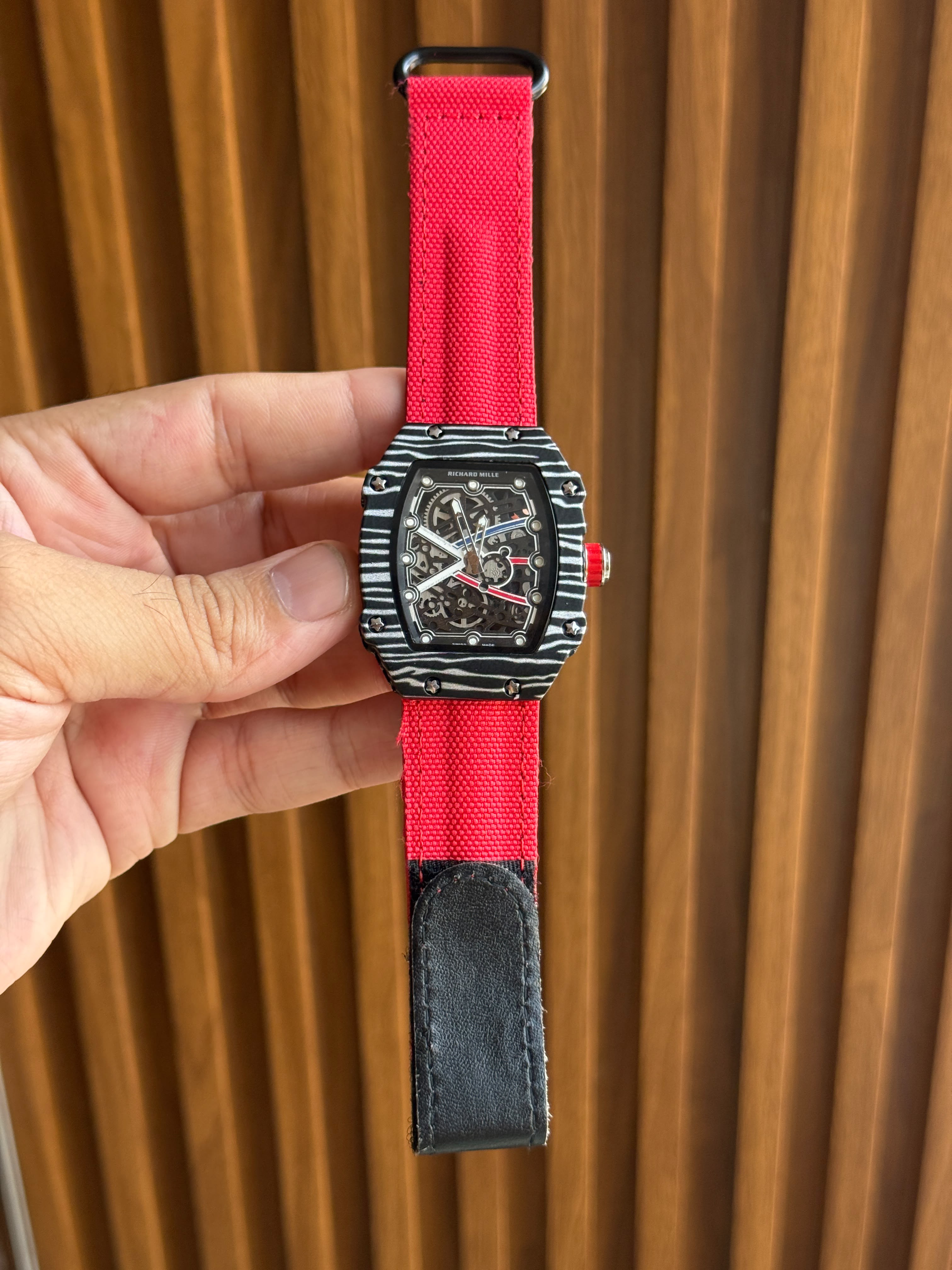 Richard Mille Style Skeleton Dial Carbon Pattern Men's watch with different strap colors