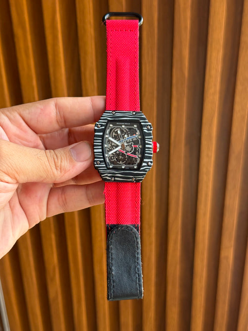 Richard Mille Style Skeleton Dial Carbon Pattern Men's watch with different strap colors