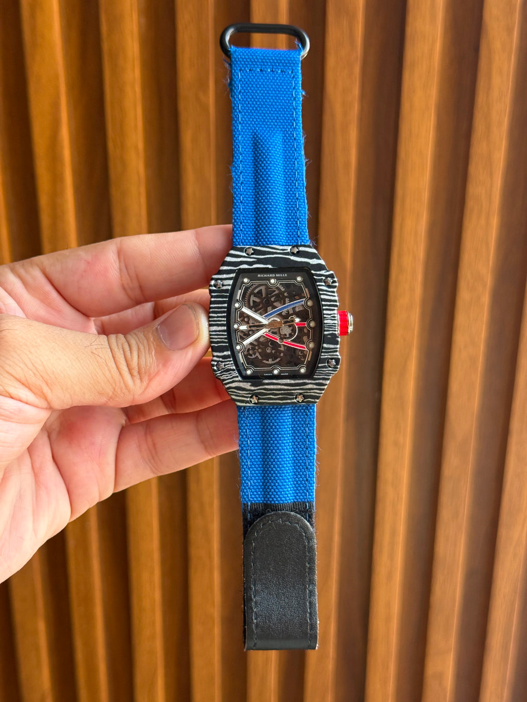 Richard Mille Style Skeleton Dial Carbon Pattern Men's watch with different strap colors