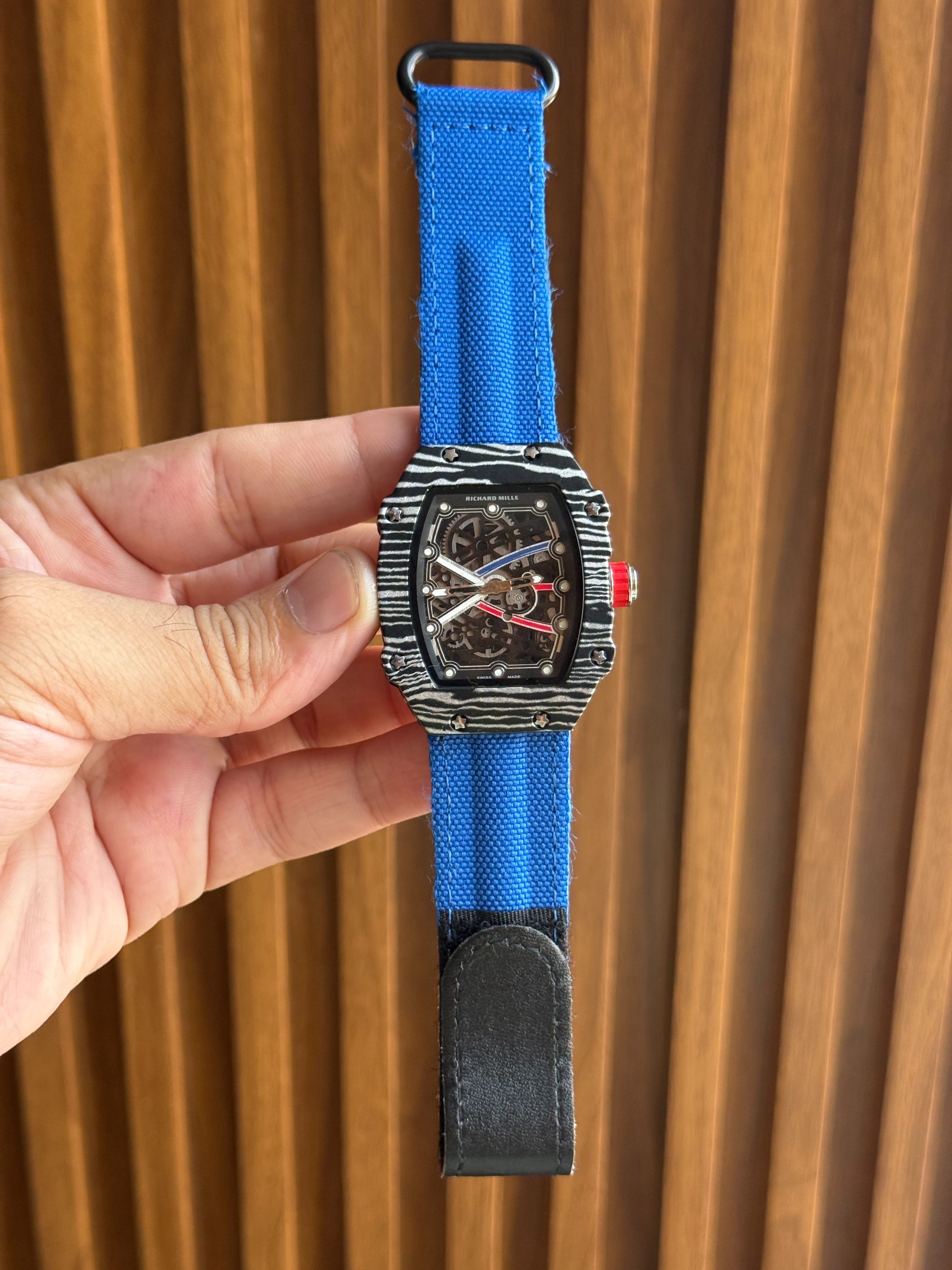 Richard Mille Style Skeleton Dial Carbon Pattern Men's watch with different strap colors